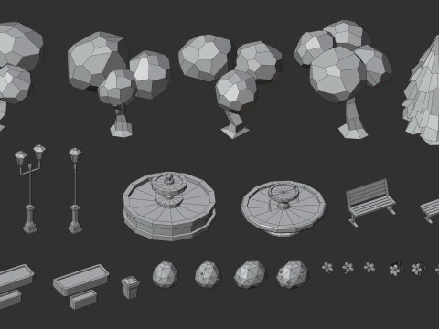 Cartoon Low Poly Modular Park Pack 3D Model