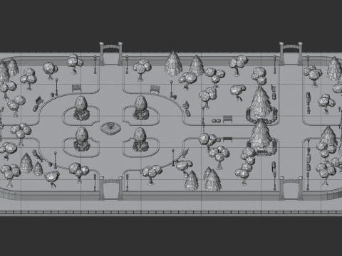 Cartoon Low Poly Modular Park Pack Model 3D