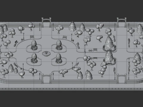 Cartoon Low Poly Modular Park Pack 3D Model