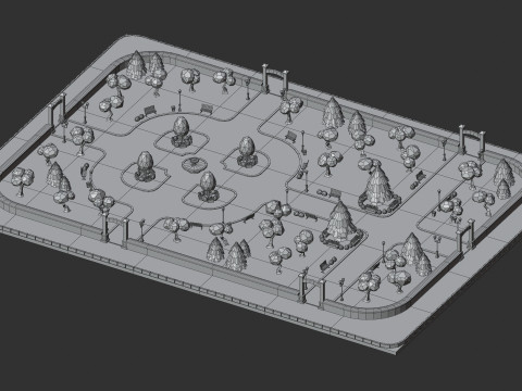 Cartoon Low Poly Modular Park Pack Model 3D