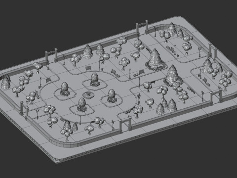 Cartoon Low Poly Modular Park Pack Model 3D
