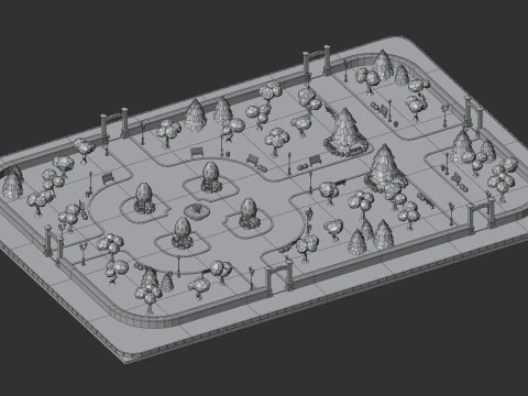 Cartoon Low Poly Modular Park Pack 3D Model