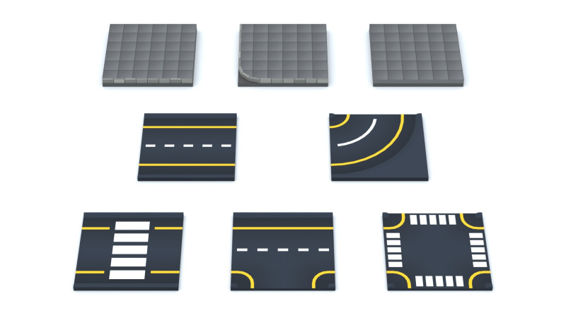 Cartoon Low Poly Modular Road City Floor Pack 3D 모델 .c4d .max .obj .3ds .fbx .stl .blend 