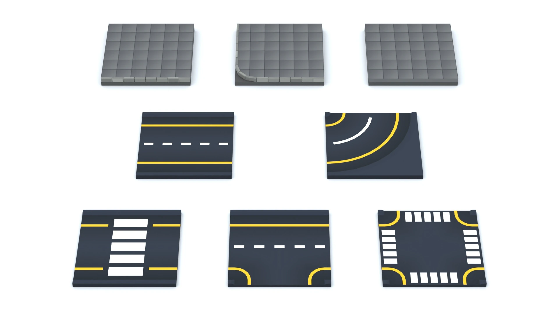 Cartoon Low Poly Modular Road City Floor Pack 3D Model .c4d .max .obj .3ds .fbx .stl .blend