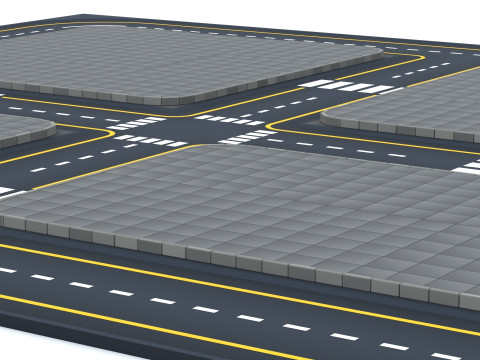 Cartoon Low Poly Modular Road City Floor Pack 3D 모델