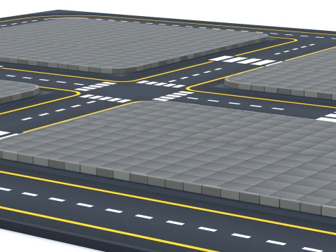 Cartoon Low Poly Modular Road City Floor Pack 3D Model