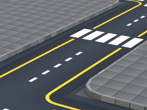 Cartoon Low Poly Modular Road City Floor Pack 3D 모델
