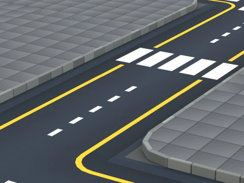 Cartoon Low Poly Modular Road City Floor Pack 3D Model
