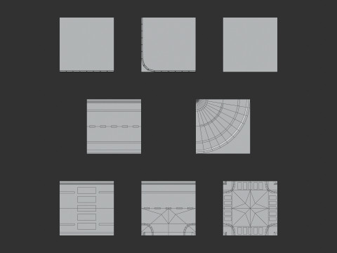 Cartoon Low Poly Modular Road City Floor Pack 3D 모델