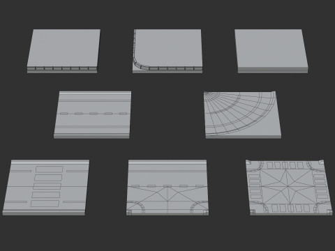 Cartoon Low Poly Modular Road City Floor Pack 3D 모델