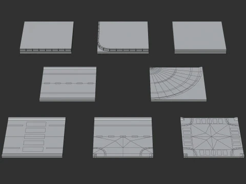 Cartoon Low Poly Modular Road City Floor Pack 3D Model