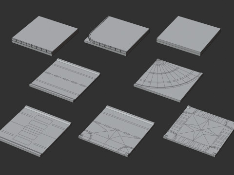 Cartoon Low Poly Modular Road City Floor Pack 3D 모델