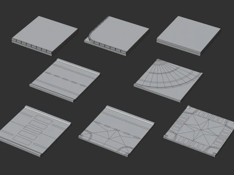 Cartoon Low Poly Modular Road City Floor Pack 3D Model
