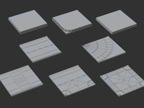 Cartoon Low Poly Modular Road City Floor Pack 3D 모델
