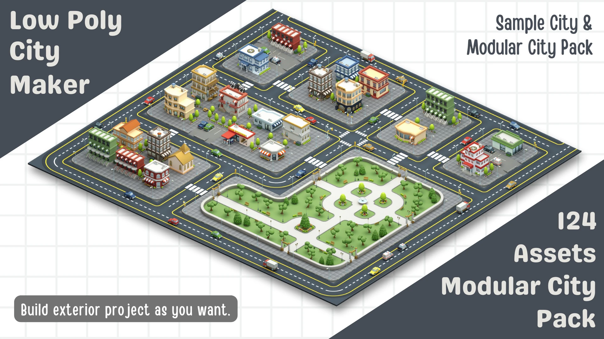 Cartoon Low Poly Modular City Pack 3D Model .c4d .max .obj .3ds .fbx .stl .blend