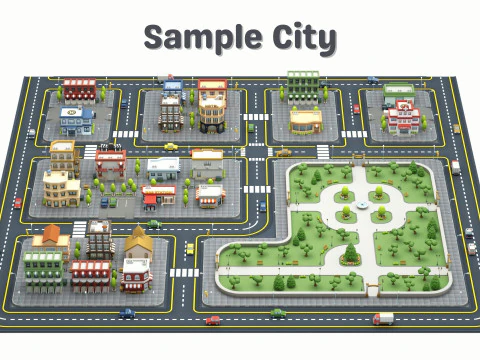 Cartoon Low Poly Modular City Pack 3D Model