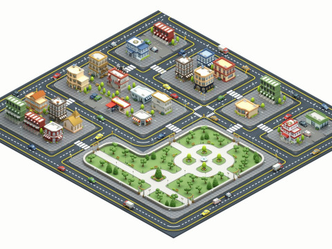 Cartoon Low Poly Modular City Pack Model 3D