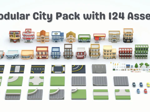 Cartoon Low Poly Modular City Pack 3D Model