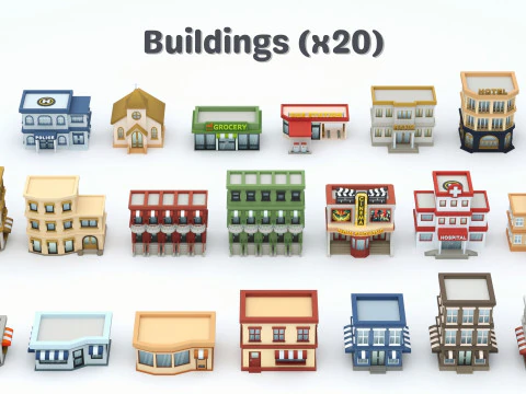 Cartoon Low Poly Modular City Pack 3D Model