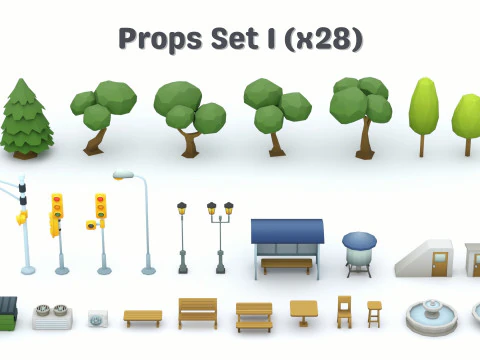 Cartoon Low Poly Modular City Pack 3D Model