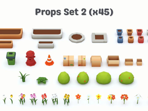 Cartoon Low Poly Modular City Pack 3D Model