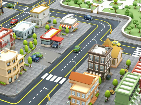 Cartoon Low Poly Modular City Pack 3D Model