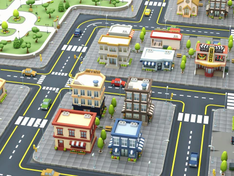 Cartoon Low Poly Modular City Pack 3D Model