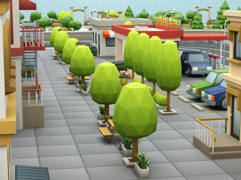 Cartoon Low Poly Modular City Pack Model 3D