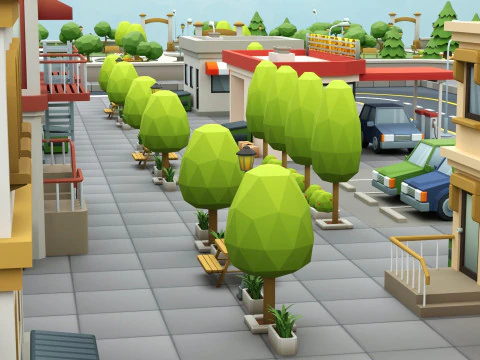 Cartoon Low Poly Modular City Pack 3D Model