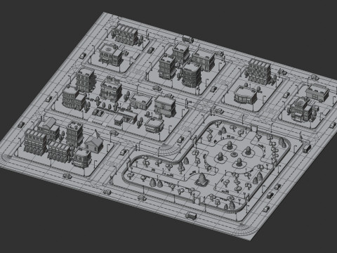 Cartoon Low Poly Modular City Pack Model 3D