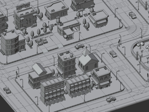 Cartoon Low Poly Modular City Pack Model 3D