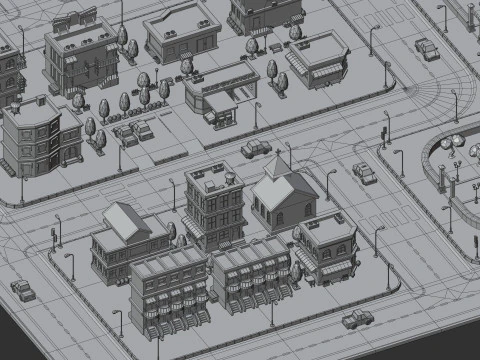 Cartoon Low Poly Modular City Pack 3D Model