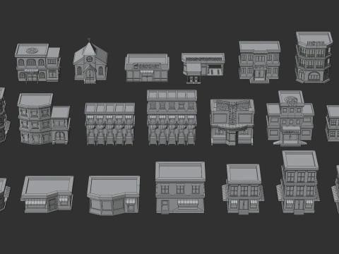 Cartoon Low Poly Modular City Pack 3D Model