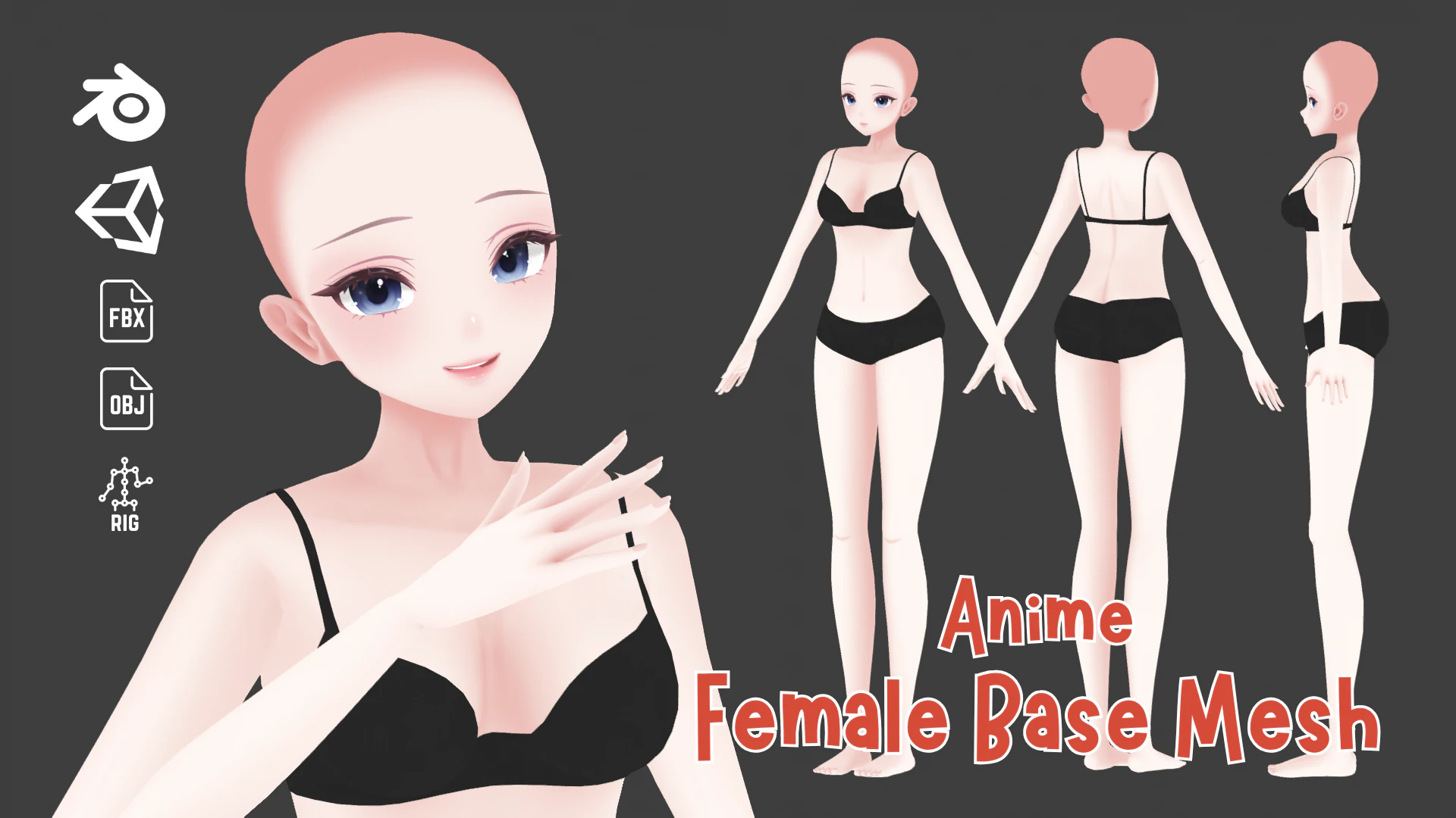 Anime Female Base Mesh 3D Model .c4d .max .obj .3ds .fbx .stl .blend 