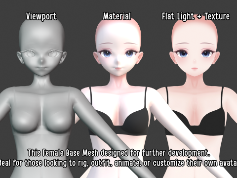 Anime Female Base Mesh Modelo 3D