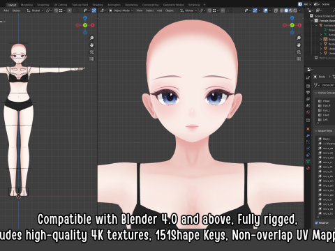 Anime Female Base Mesh Modelo 3D