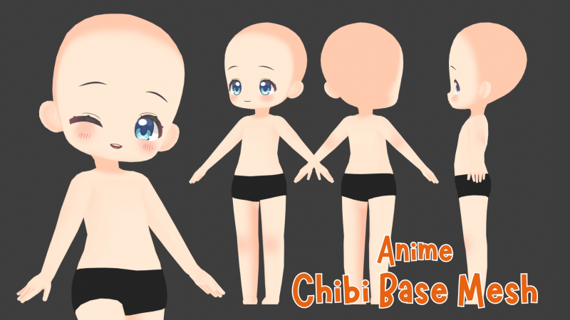 Anime Chibi Base Mesh 3D Модель .c4d .max .obj .3ds .fbx .stl .blend