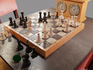 Gotowe do gry szachy z zegarem szachowym Model 3D