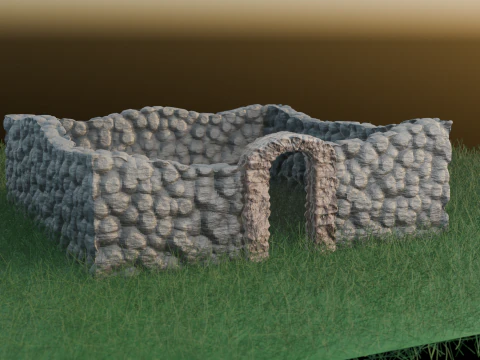 Разрушенные стены в битве. Пейзаж местности. Военная игра. 3D Принт Модель