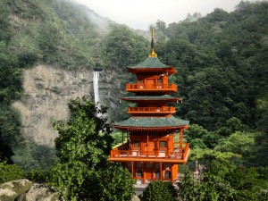 Pagoda and Nachi Falls OBJ FBX 3D Model