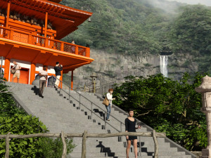 Pagoda and Nachi Falls OBJ FBX 3D Model