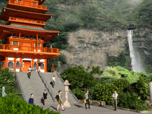 Pagoda and Nachi Falls OBJ FBX 3D Model