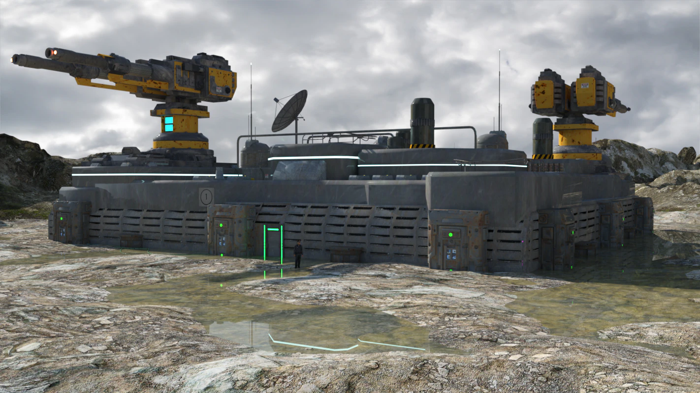 Gunnery Turret Outpost OBJ FBX 3D Model .c4d .max .obj .3ds .fbx .stl .blend
