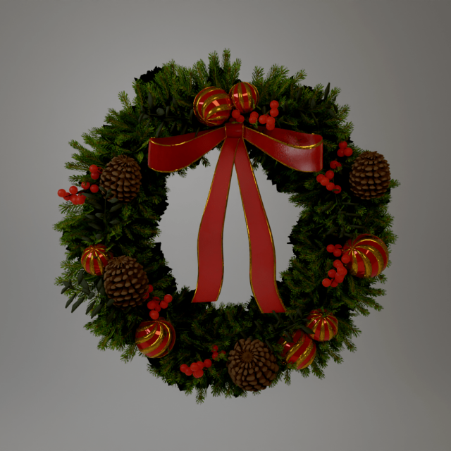 Christmas wreath 3D Модель .c4d .max .obj .3ds .fbx .stl .blend 