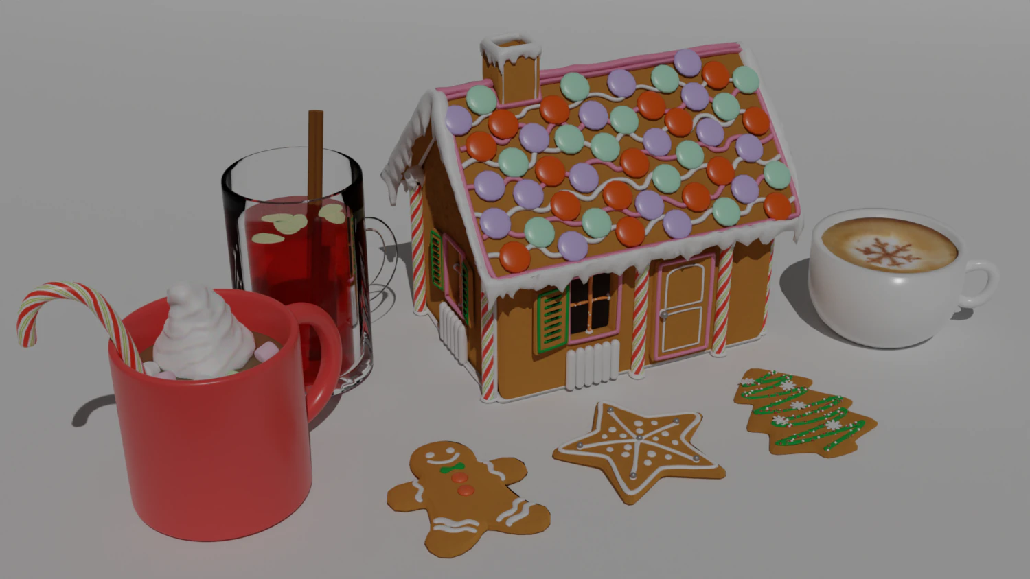 Dulces y bebidas navide&ntilde;as. Modelo 3D .c4d .max .obj .3ds .fbx .stl .blend 