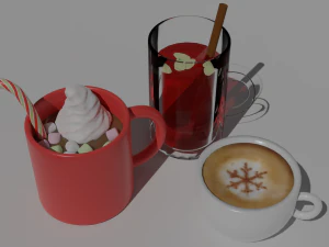 Dulces y bebidas navide&ntilde;as. Modelo 3D