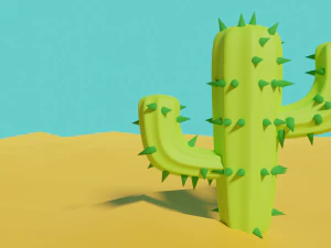 Kaktus-Modell in der W&uuml;stenszene kostenlos 3D Modell