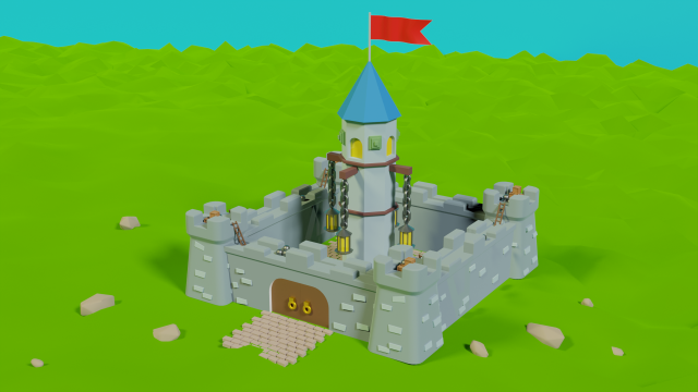 Stylized Castle 3D Model .c4d .max .obj .3ds .fbx .stl .blend 
