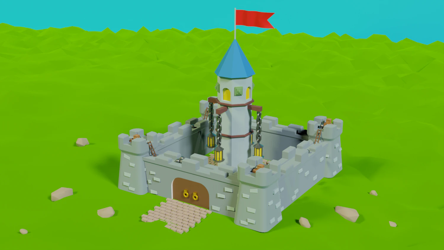 Stylized Castle 3D Model .c4d .max .obj .3ds .fbx .stl .blend 