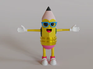 애니메이션용 연필 캐릭터 로우 폴리 3D 모델